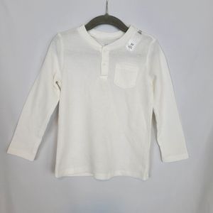 NEW - Boy's White Long-Sleeve Ribbed Henley Shirt in 3T